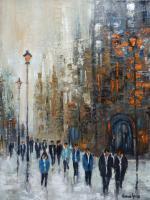Cityscape - Crowd - Oil On Canvas